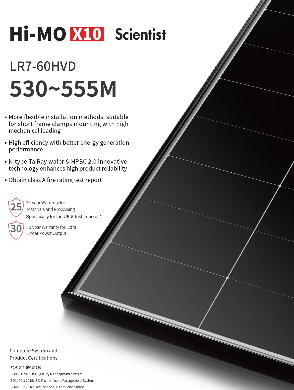LONGi 535W Hi-MO X10 Scientist HPBC Half Cell Bifacial Black Frame Solar Panel